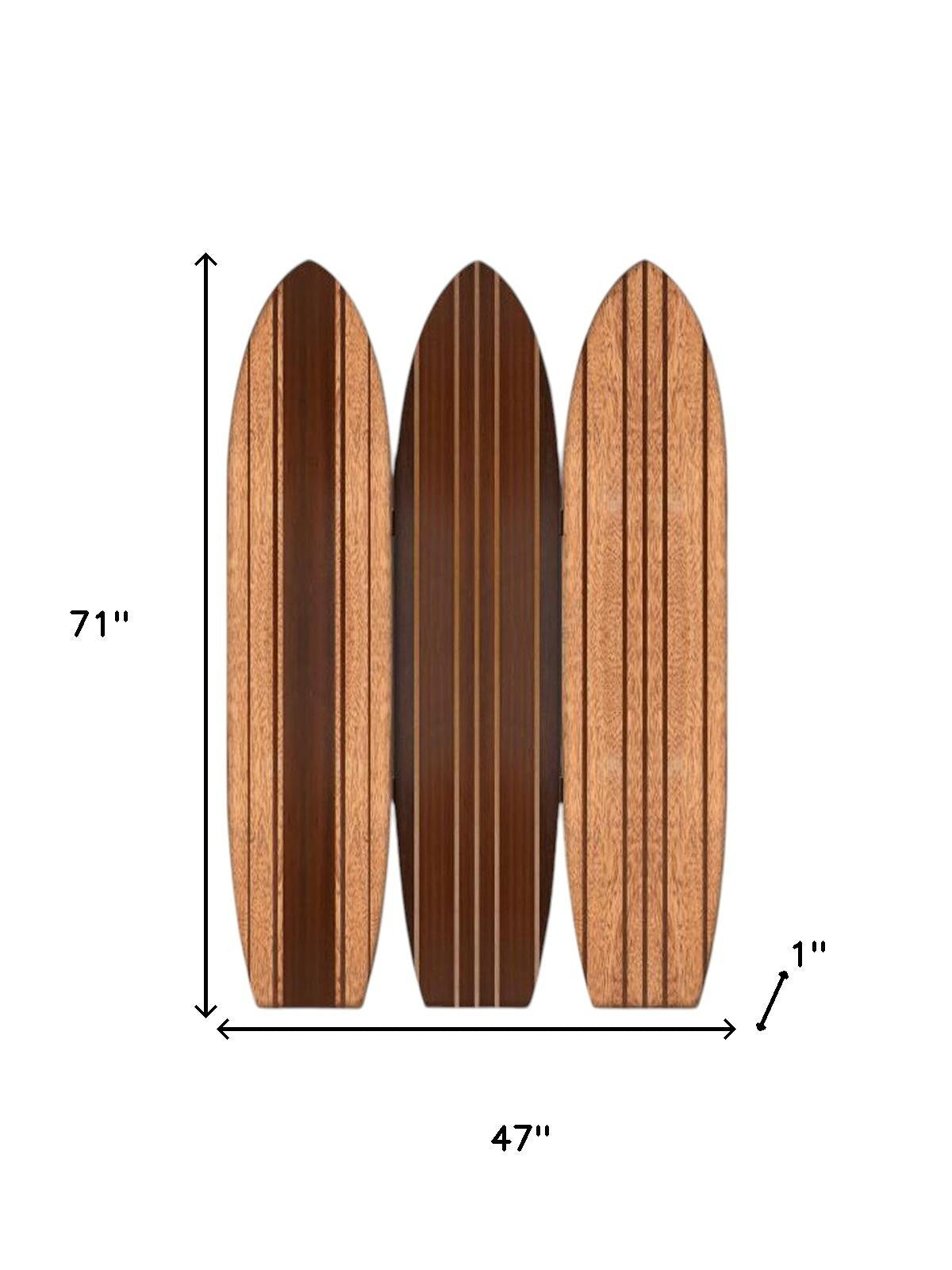 71" Brown Wood Folding Three Panel Screen Room Divider