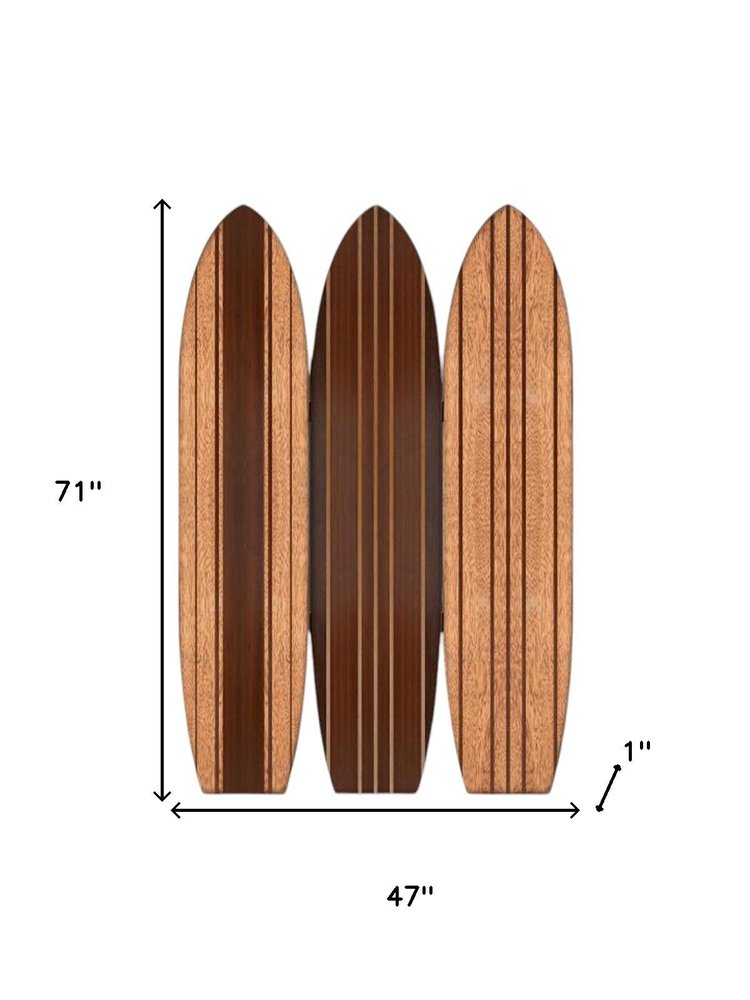 71" Brown Wood Folding Three Panel Screen Room Divider