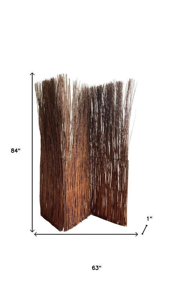 84" Brown Rattan Folding Three Panel Screen Room Divider