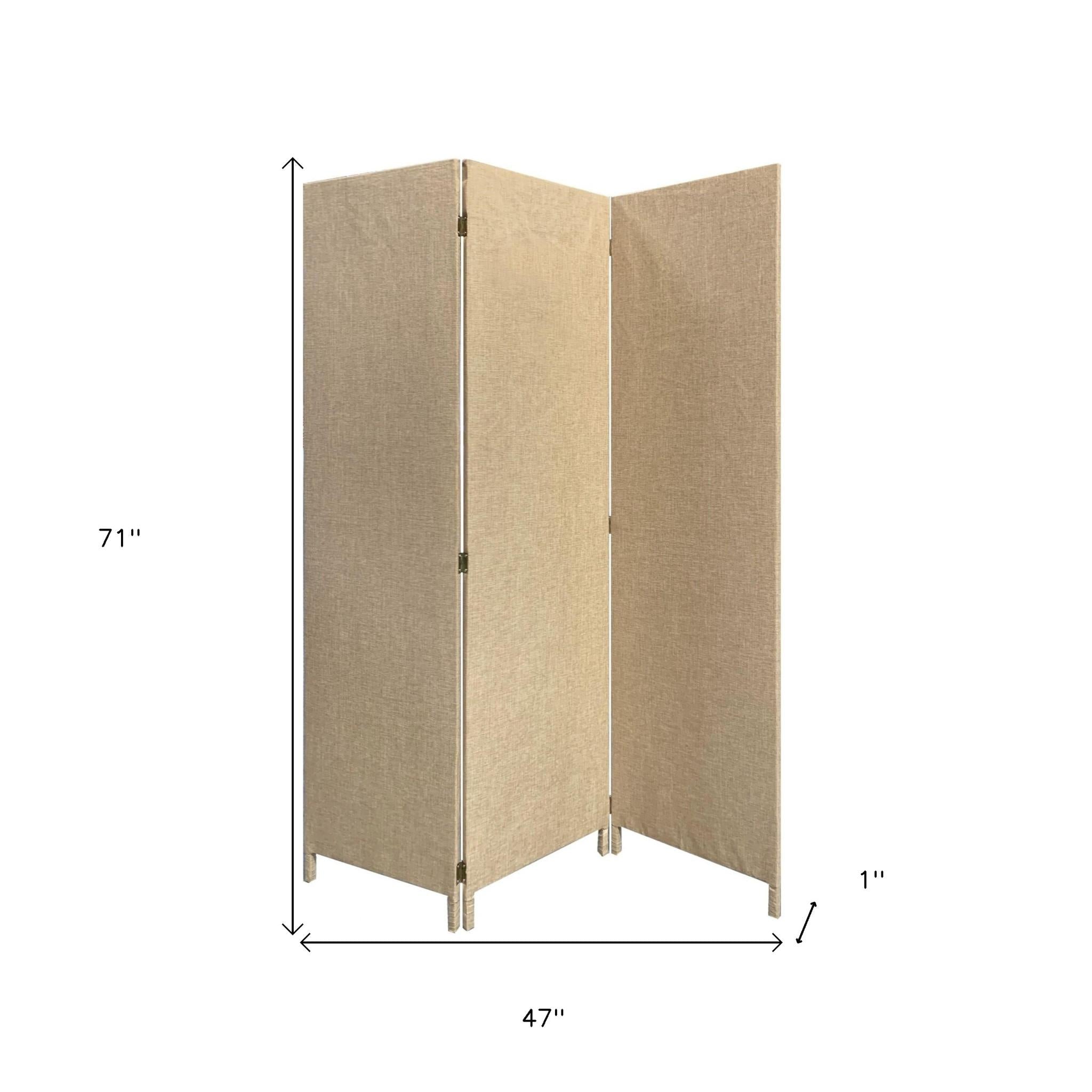 71" Beige Folding Three Panel Screen Room Divider