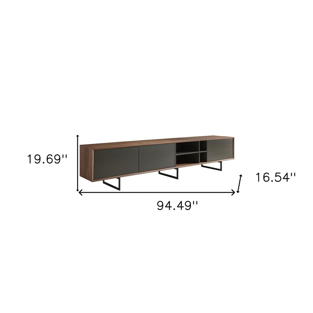 94" Gray Solid and Manufactured Wood Enclosed and Open Storage TV Stand