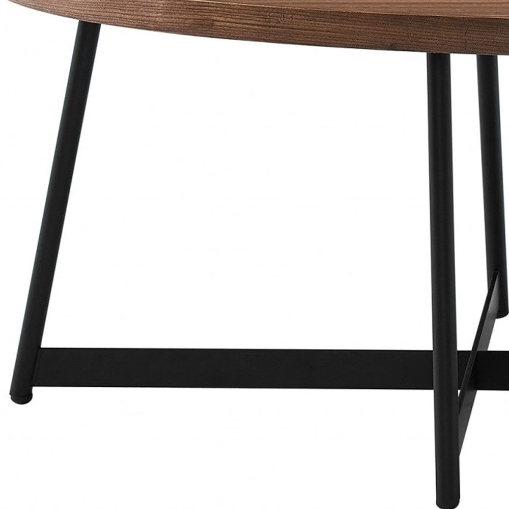 24" Brown and Black Wood And Metal Oval Frame Coffee Table