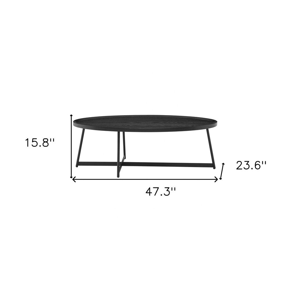 47" Black Wood And Metal Oval Frame Coffee Table