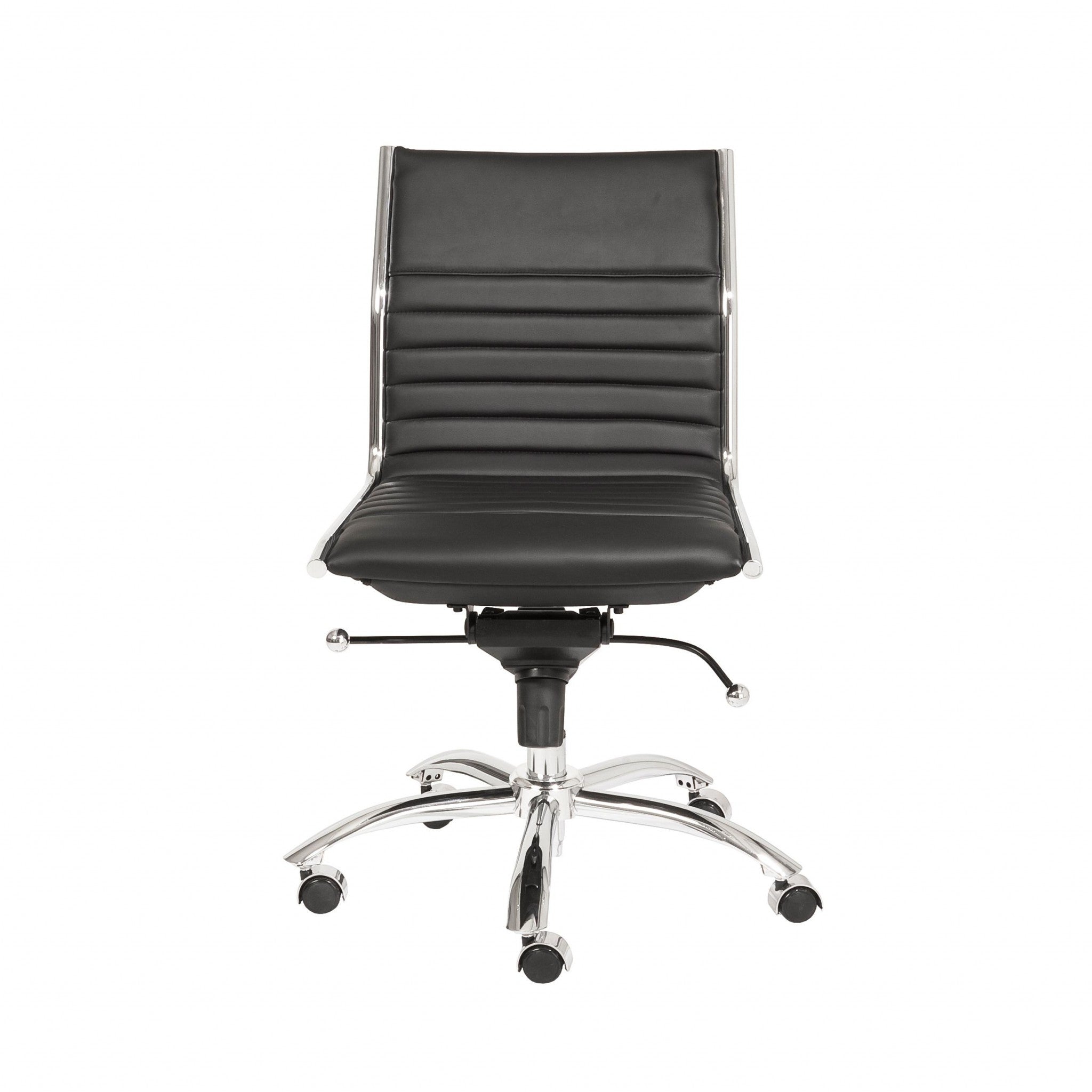 Black Faux Leather Seat Swivel Adjustable Task Chair Leather Back Steel Frame