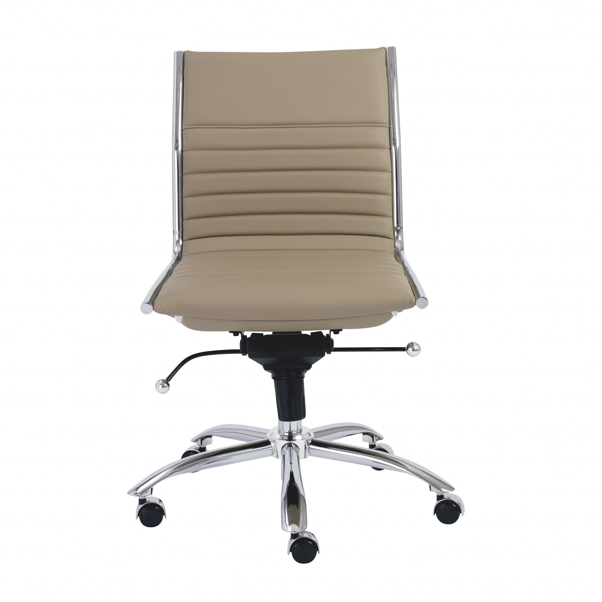 Taupe Faux Leather Seat Swivel Adjustable Task Chair Leather Back Steel Frame