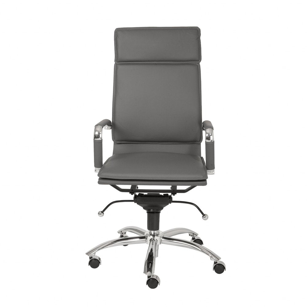 Gray and Silver Adjustable Swivel Faux Leather Rolling Executive Office Chair