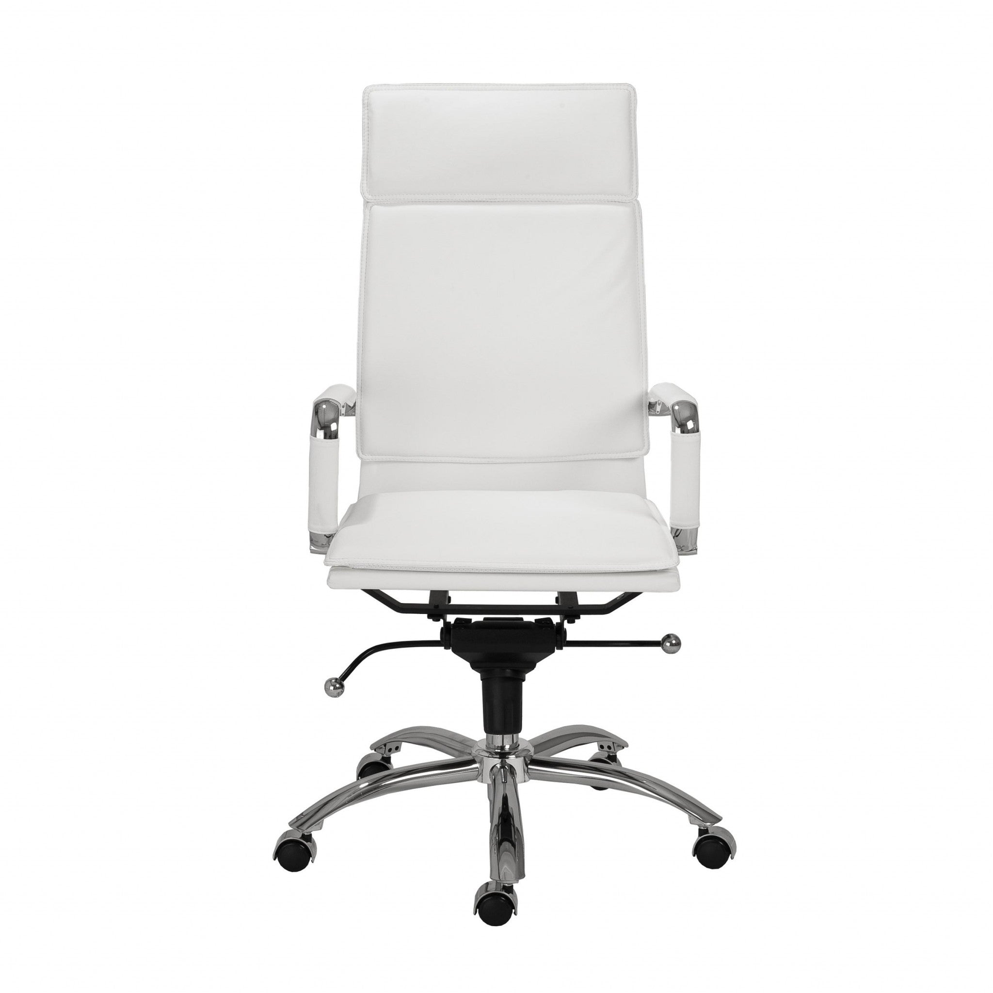 White Faux Leather Seat Swivel Adjustable Task Chair Leather Back Steel Frame