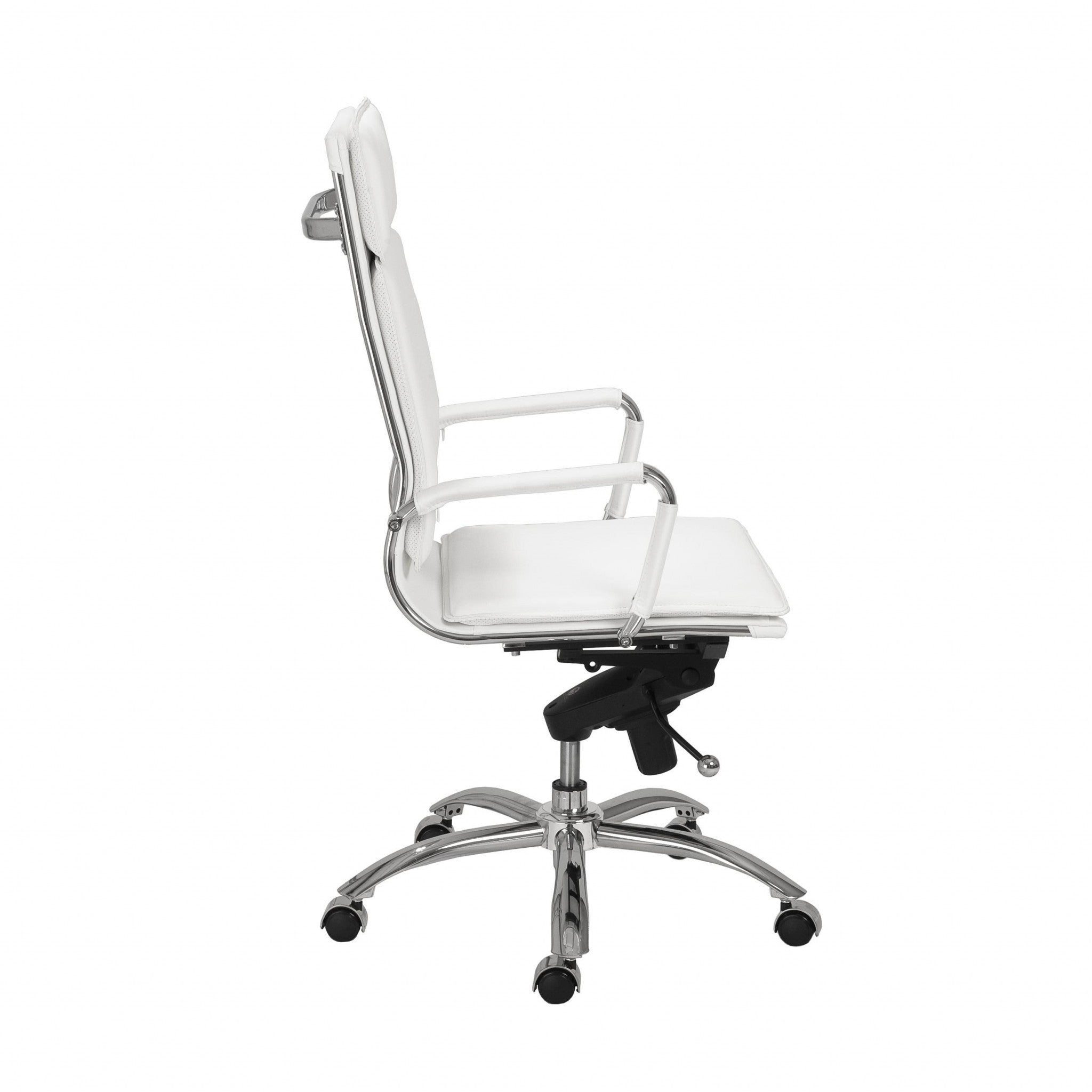 White Faux Leather Seat Swivel Adjustable Task Chair Leather Back Steel Frame