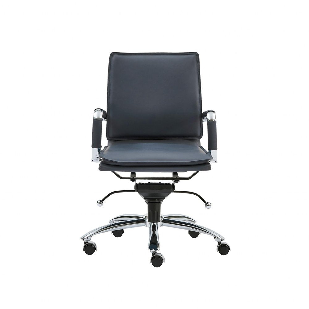 Blue and Silver Adjustable Swivel Faux Leather Rolling Conference Office Chair