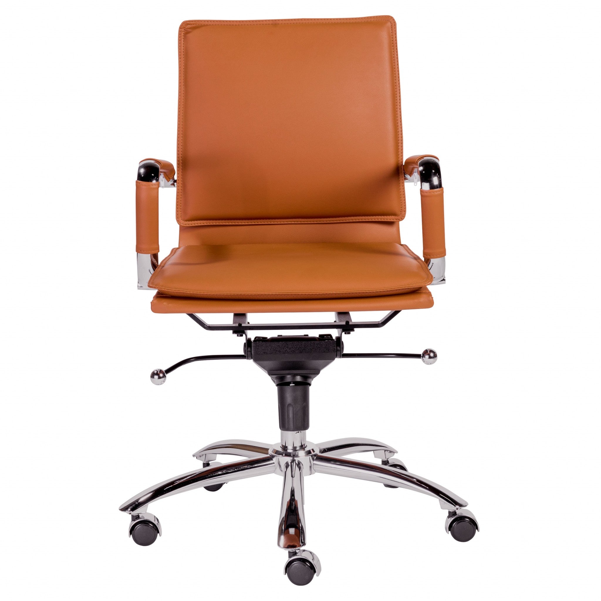 Brown Faux Leather Seat Swivel Adjustable Task Chair Leather Back Steel Frame