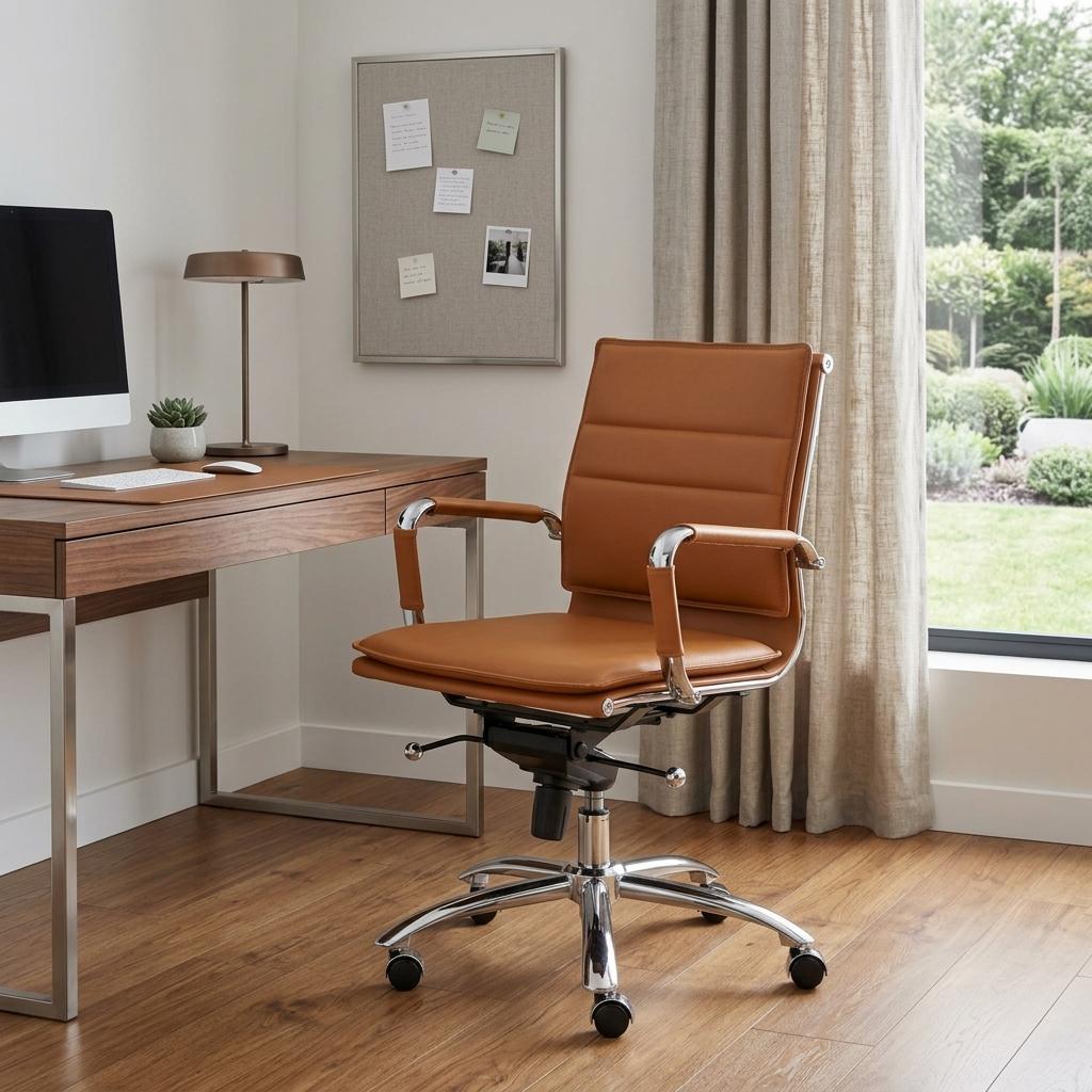 Amber and Silver Adjustable Swivel Faux Leather Rolling Conference Office Chair