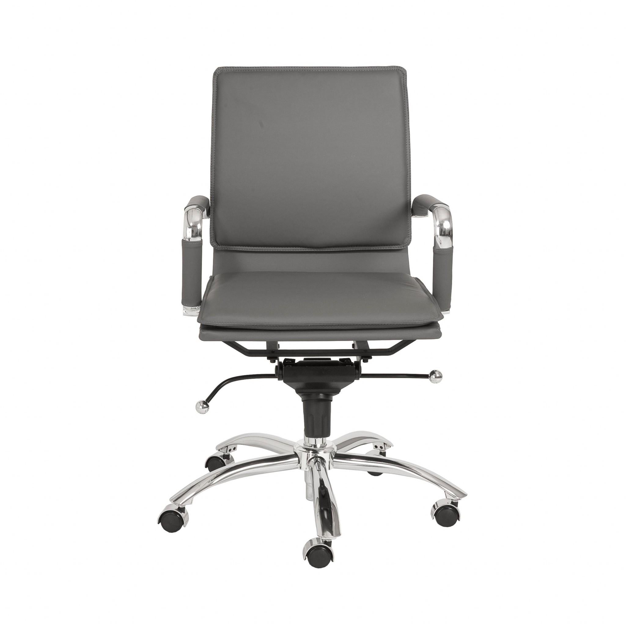 Silver and Gray Adjustable Swivel Faux Leather Rolling Conference Office Chair