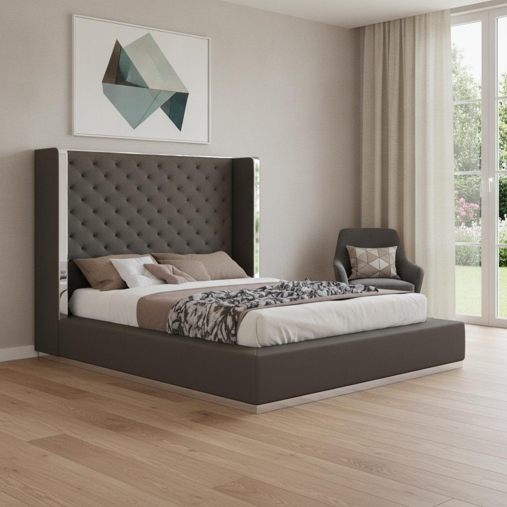 75 X 91 X 60 Dark Grey Queen Bed