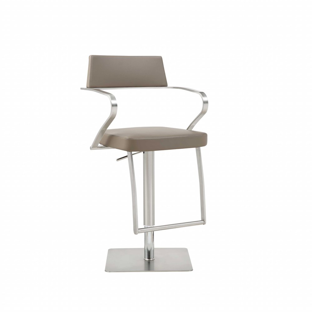 Taupe And Silver Faux Leather And Steel Bar Chair