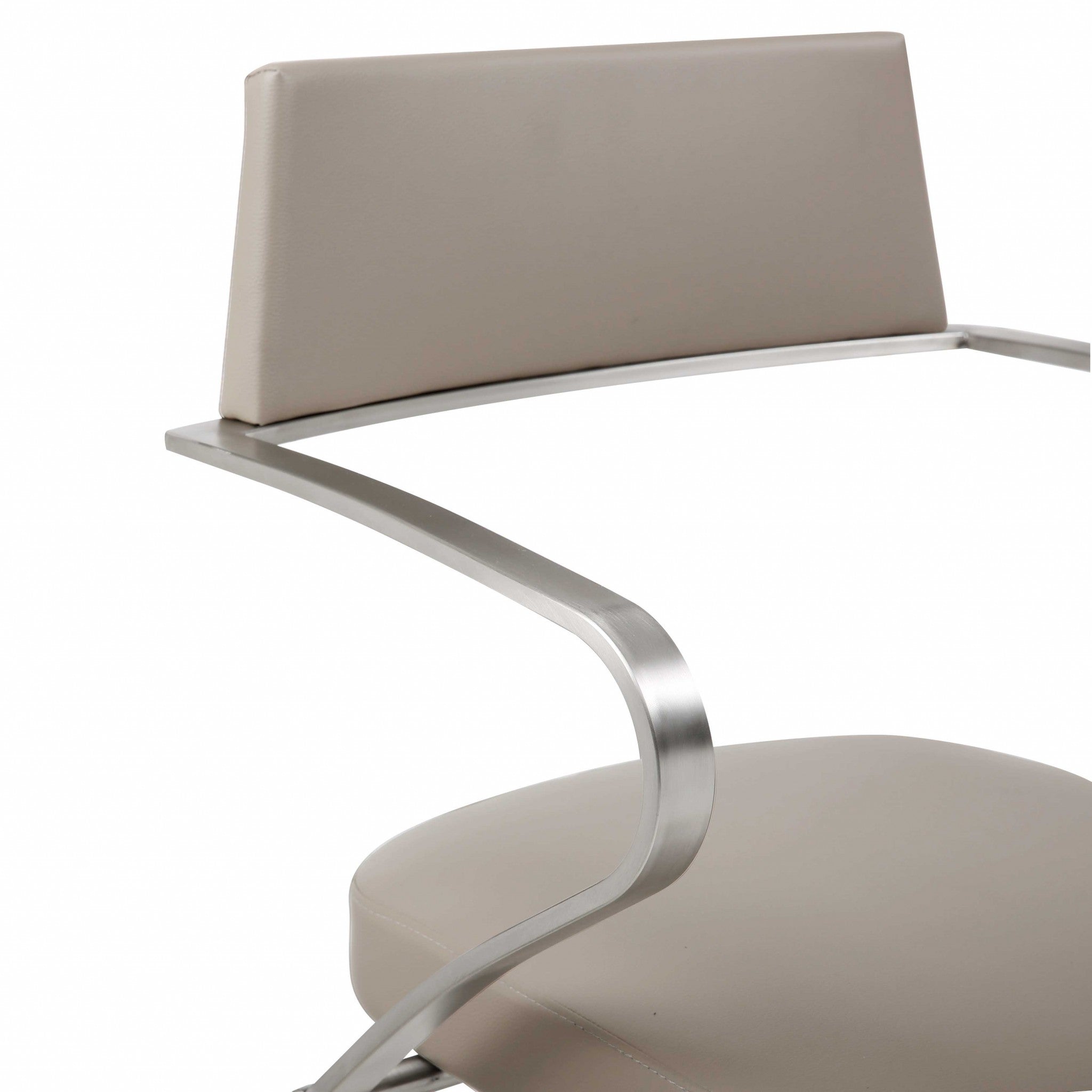 Taupe And Silver Faux Leather And Steel Bar Chair