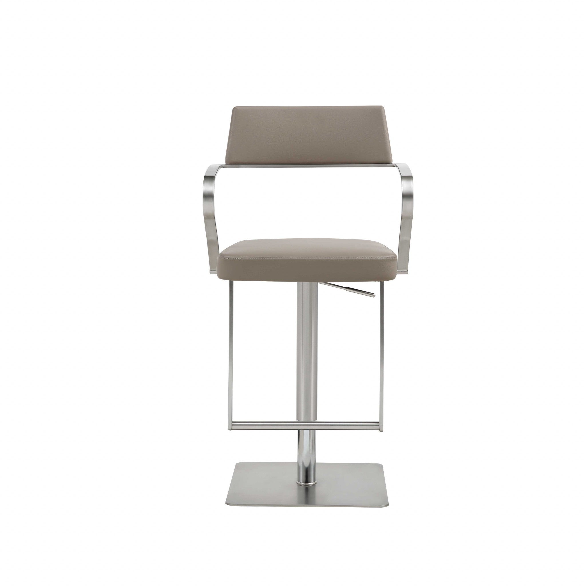 Taupe And Silver Faux Leather And Steel Bar Chair