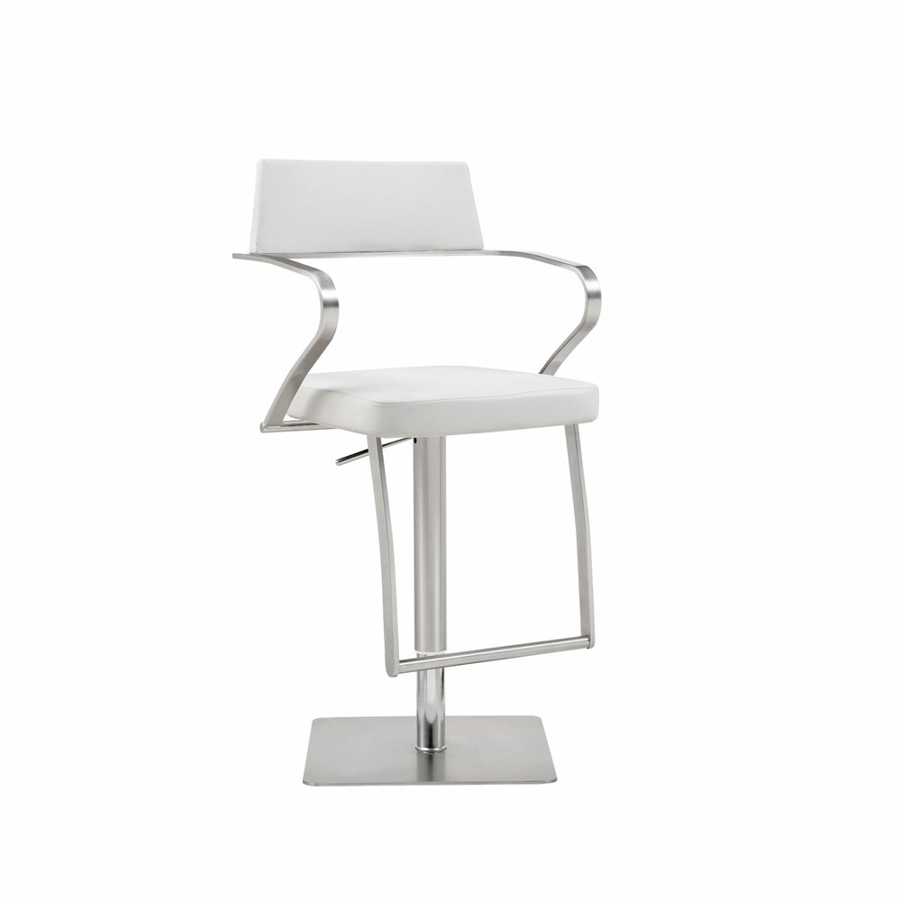 White And Silver Faux Leather And Steel Bar Chair