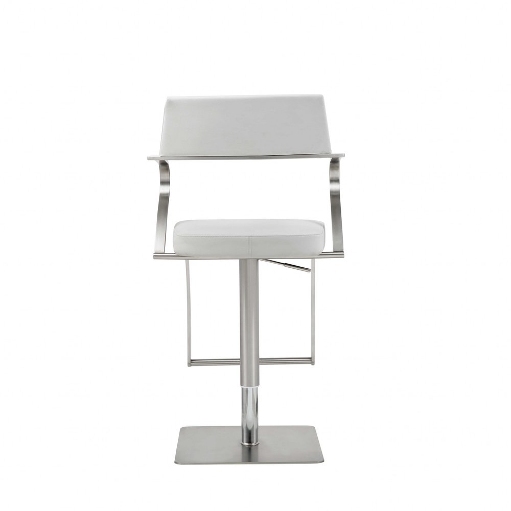 White And Silver Faux Leather And Steel Bar Chair