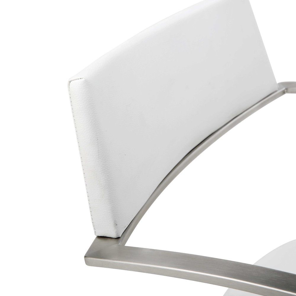 White And Silver Faux Leather And Steel Bar Chair