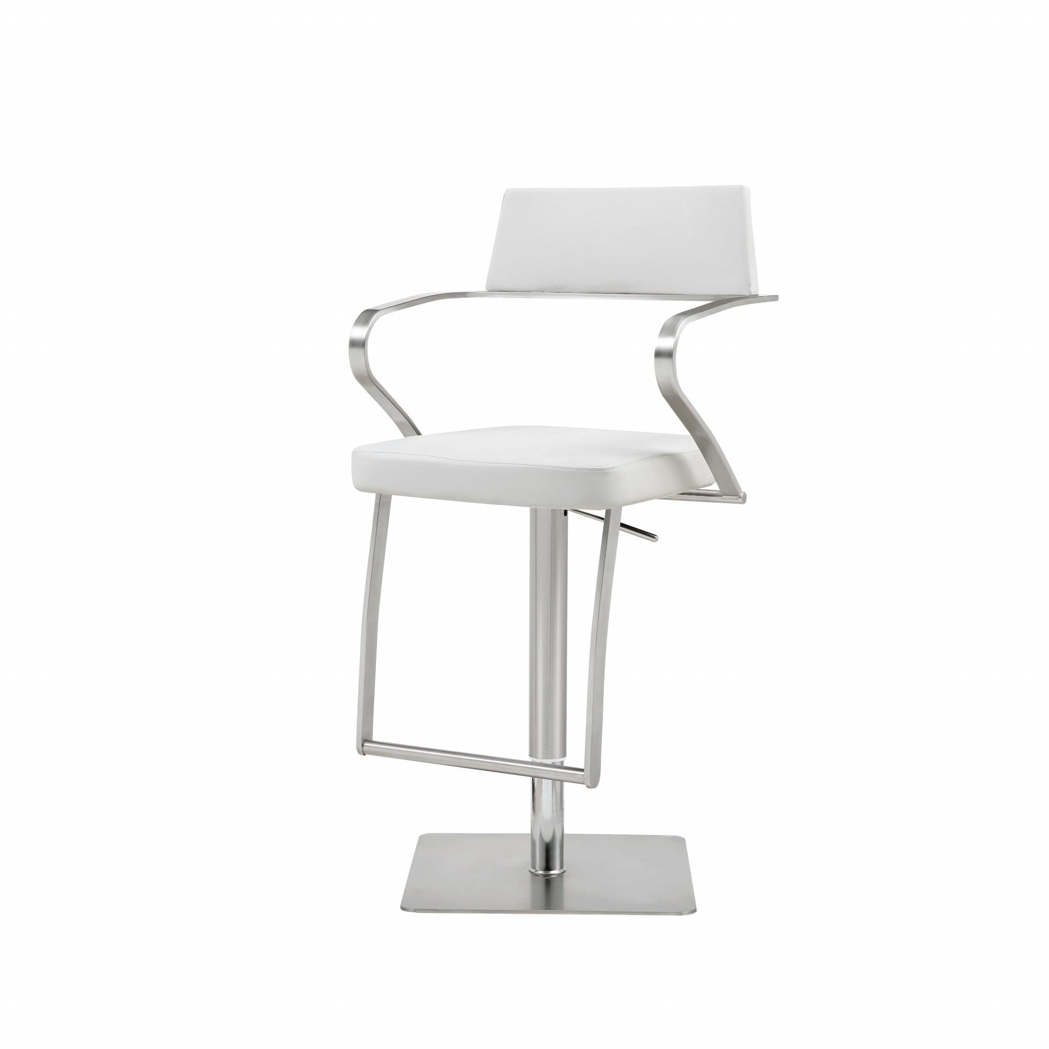 White And Silver Faux Leather And Steel Bar Chair