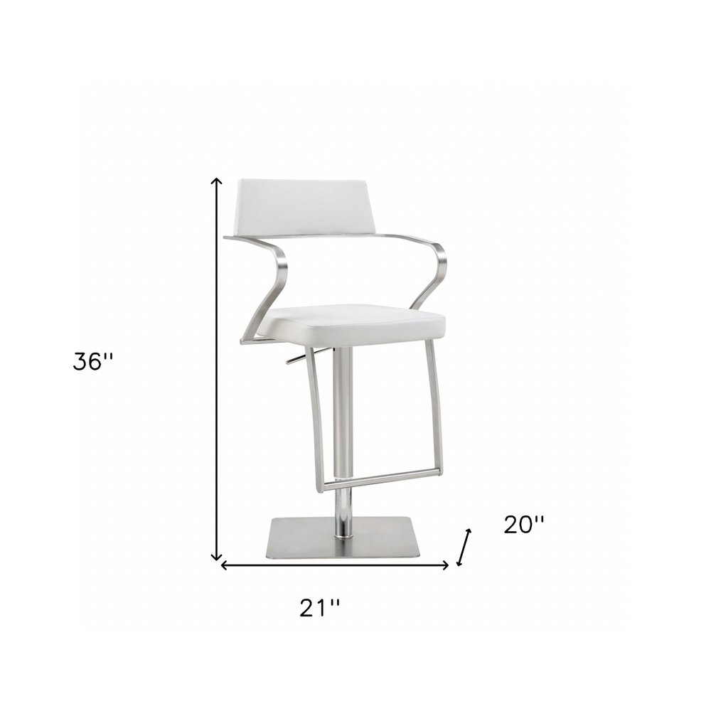 White And Silver Faux Leather And Steel Bar Chair