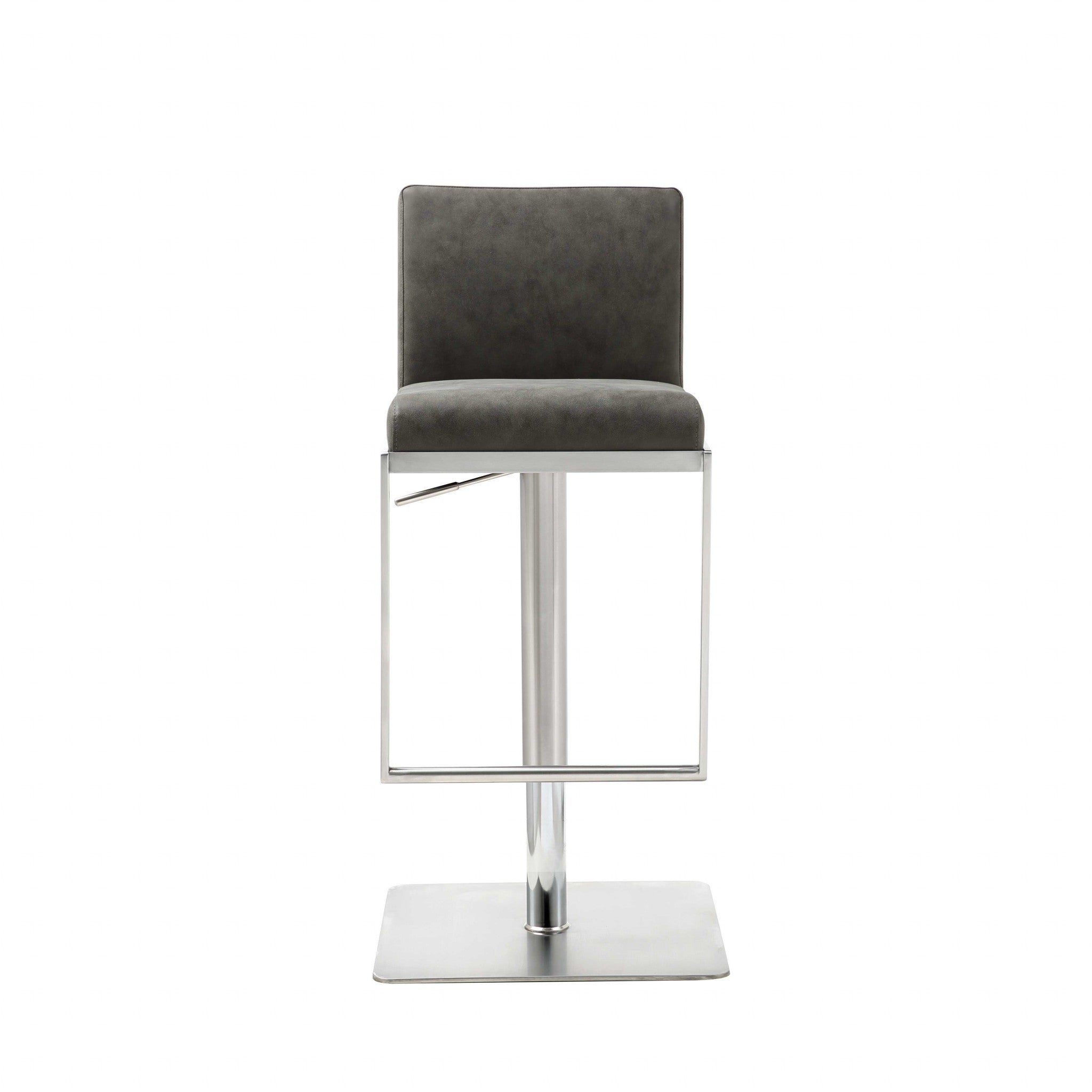 Gray And Silver Faux Leather And Steel Bar Chair