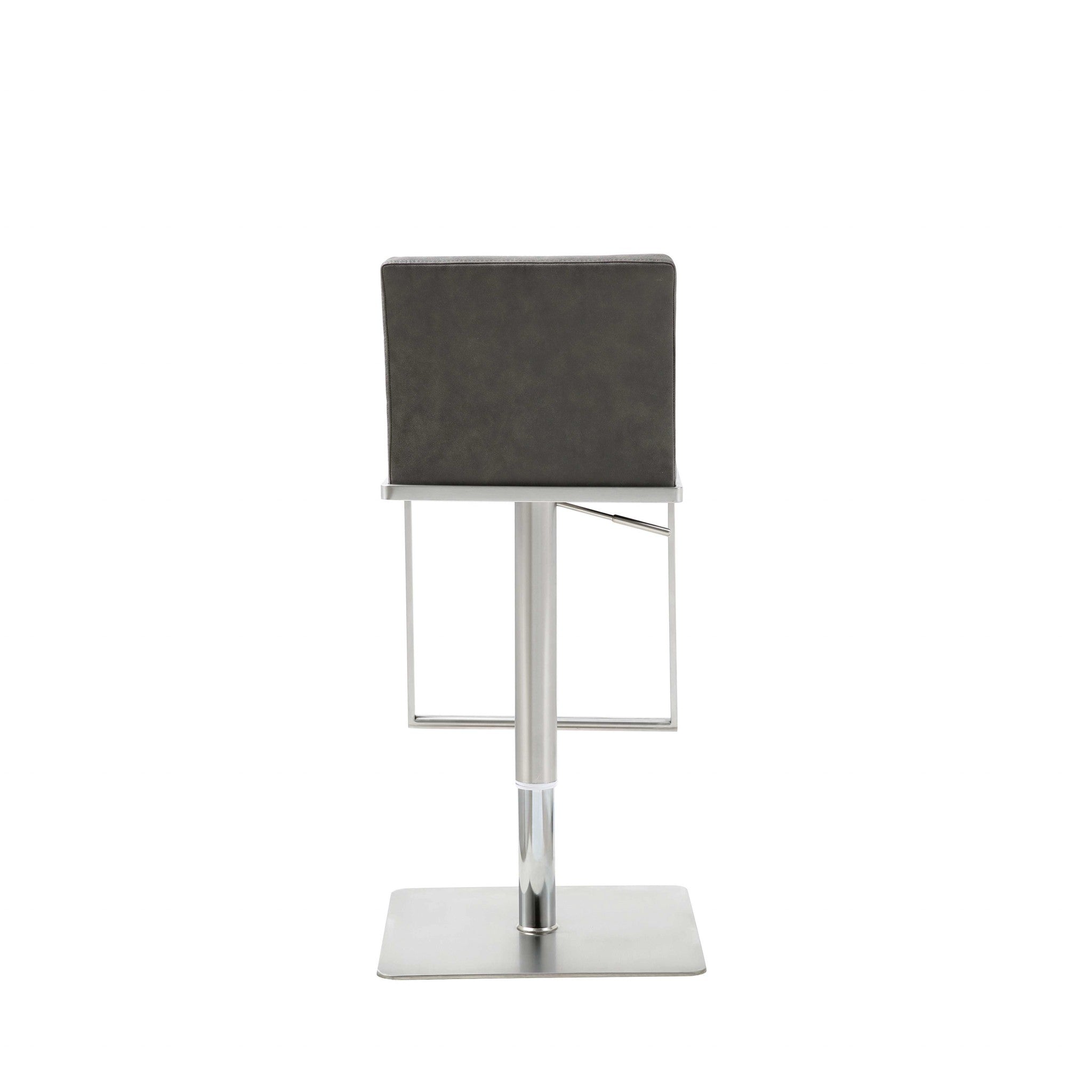 Gray And Silver Faux Leather And Steel Bar Chair
