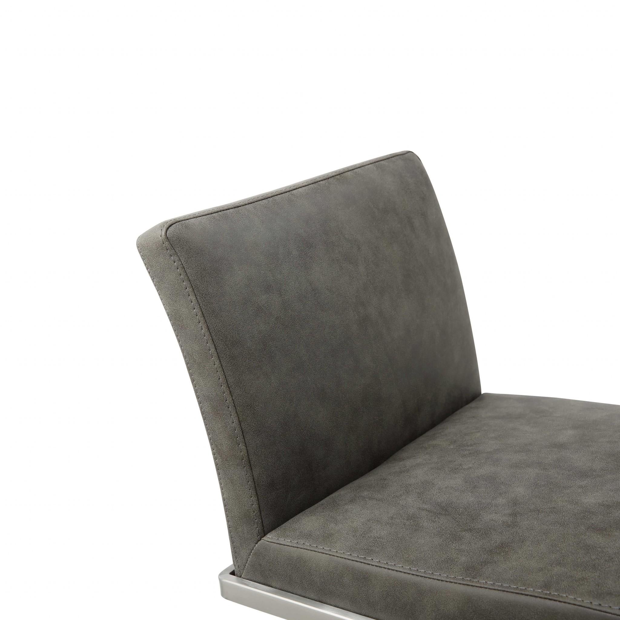 Gray And Silver Faux Leather And Steel Bar Chair