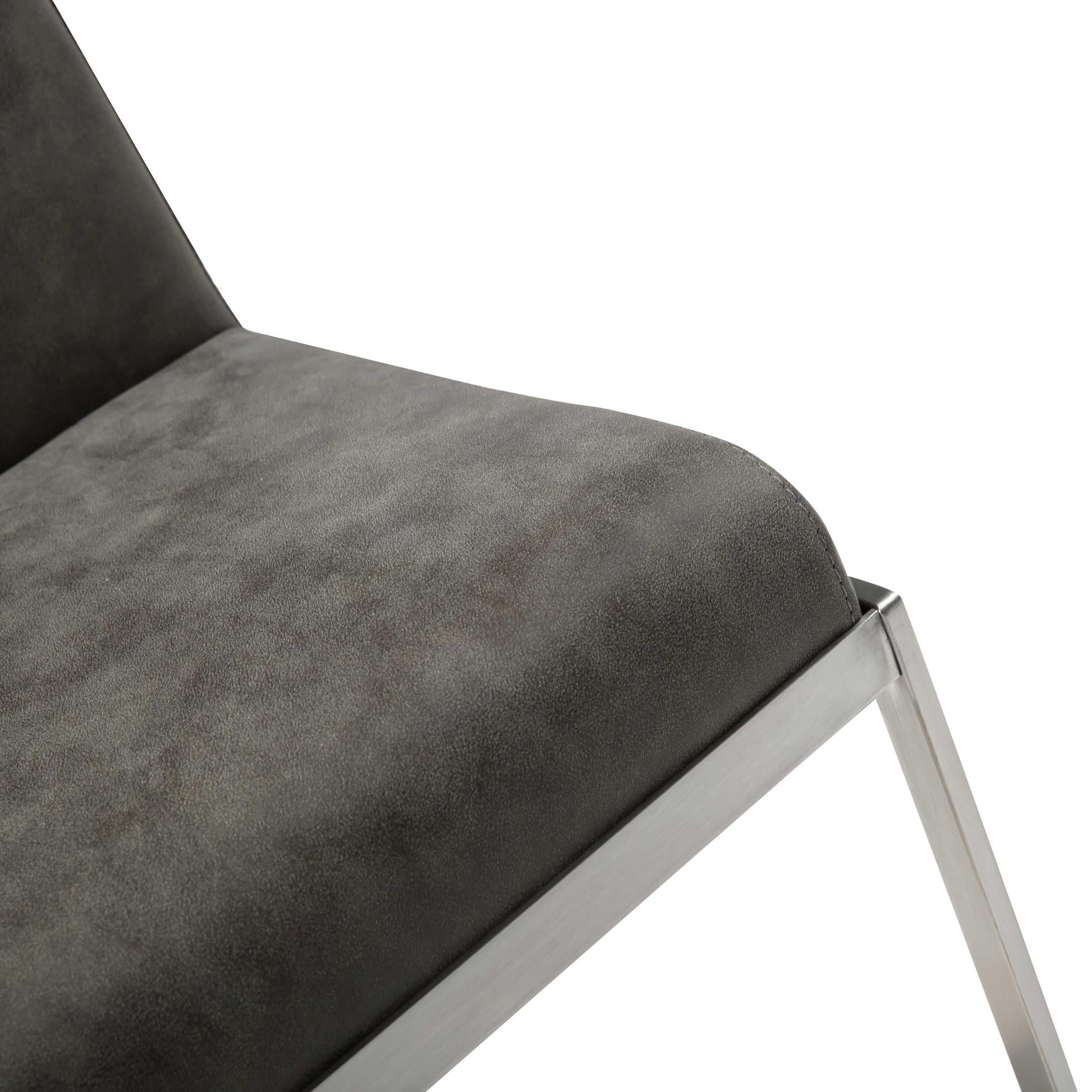 Gray And Silver Faux Leather And Steel Bar Chair