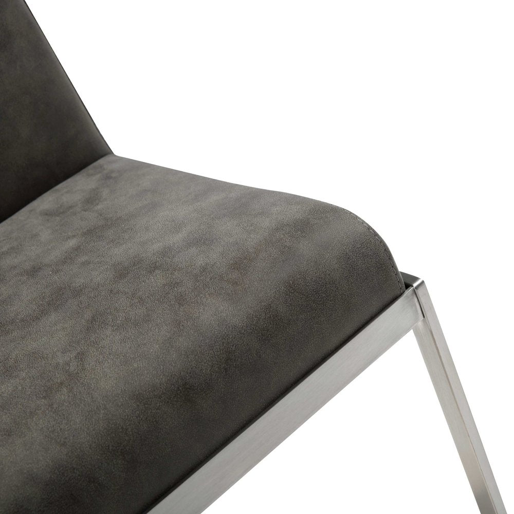 Dark Gray and Silver Faux Leather And Steel Adjustable Bar Chair
