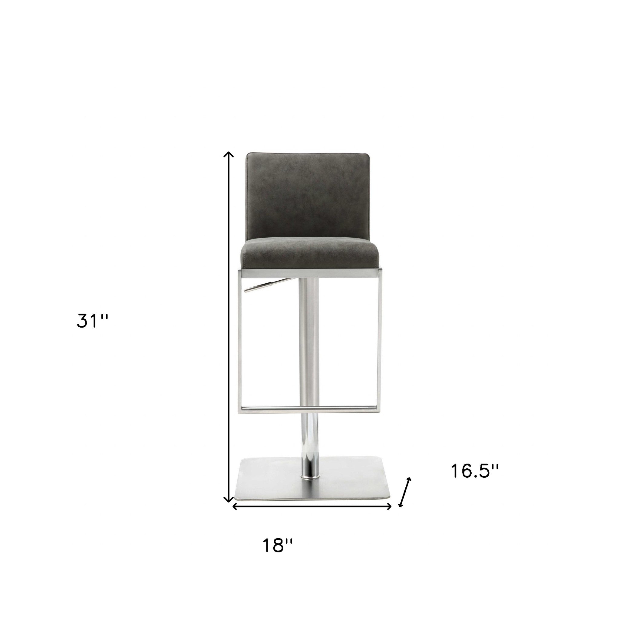 Gray And Silver Faux Leather And Steel Bar Chair