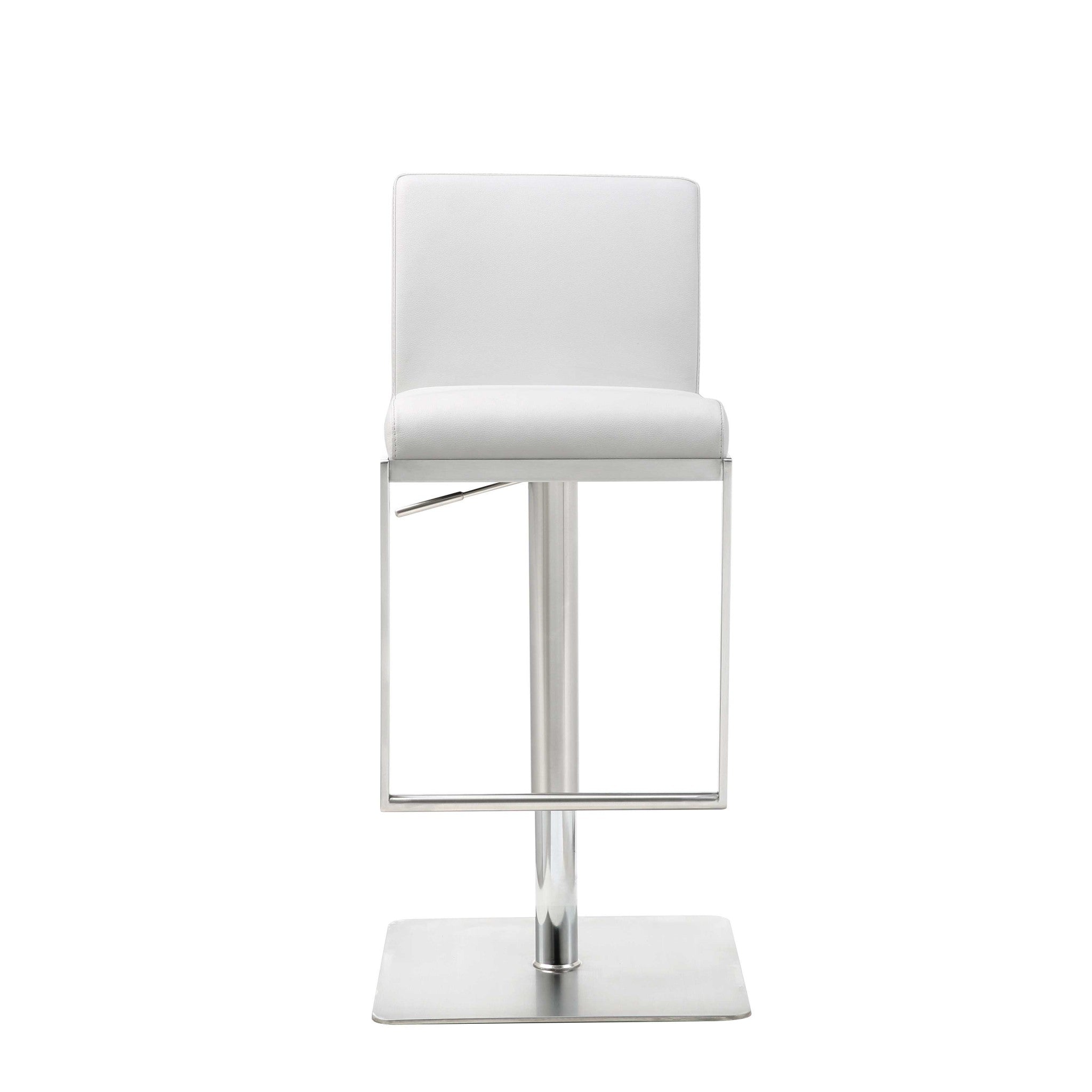 White And Silver Faux Leather And Steel Bar Chair