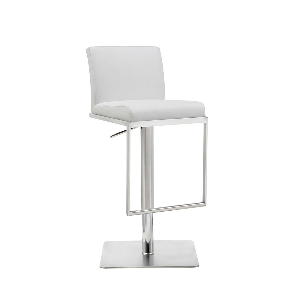 White And Silver Faux Leather And Steel Bar Chair