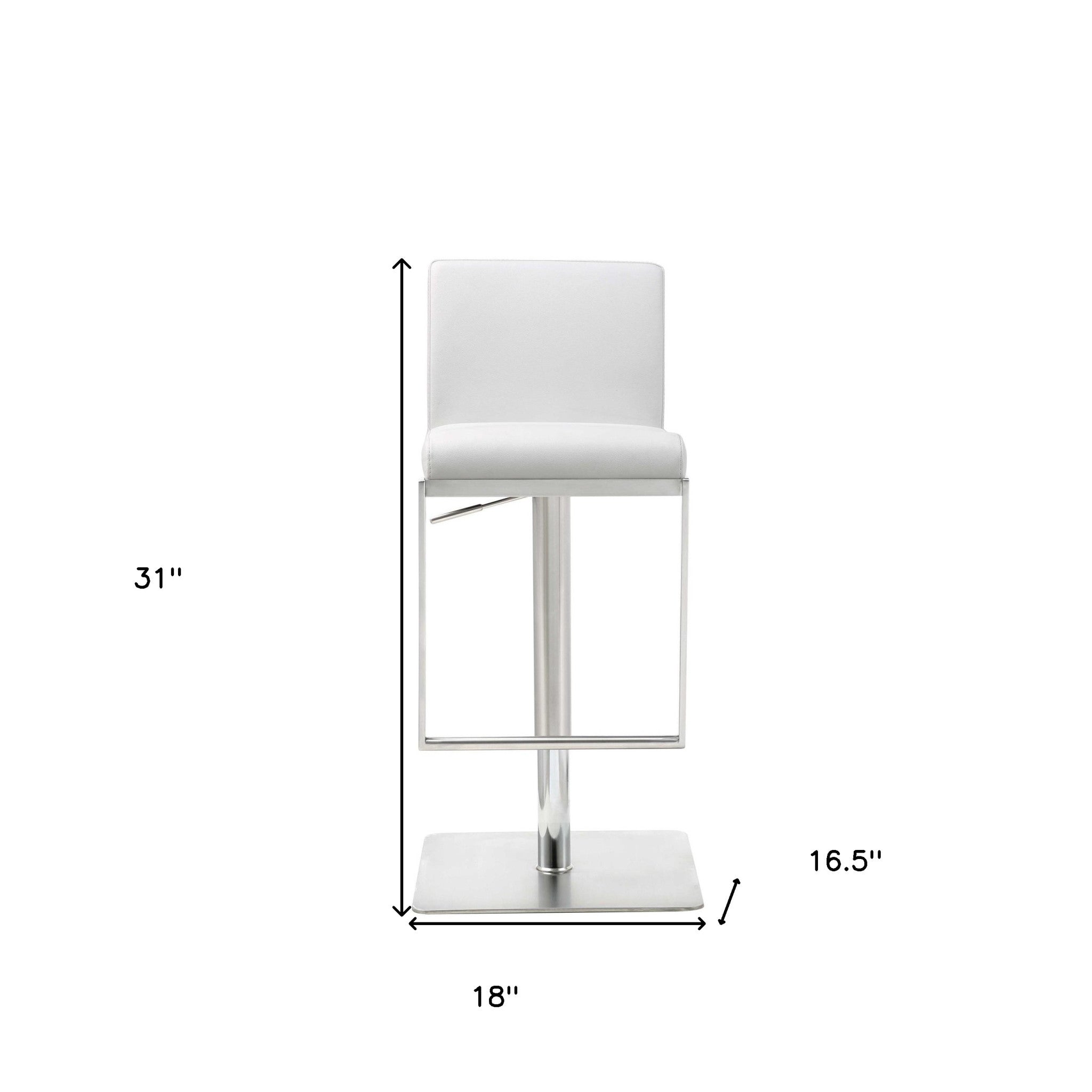 White And Silver Faux Leather And Steel Bar Chair