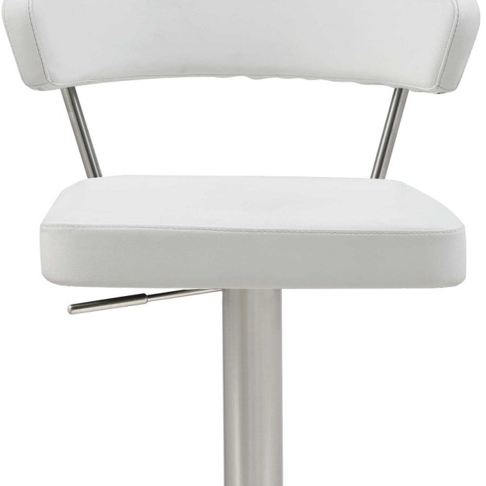 White And Silver Faux Leather And Steel Bar Chair