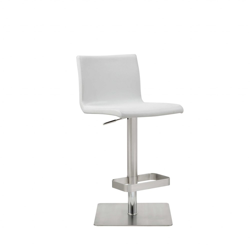 White And Silver Faux Leather And Steel Counter Height Bar Chair