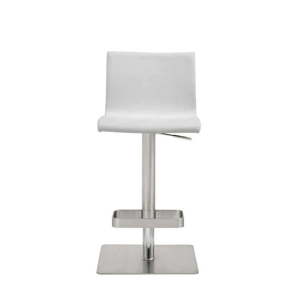 White And Silver Faux Leather And Steel Counter Height Bar Chair