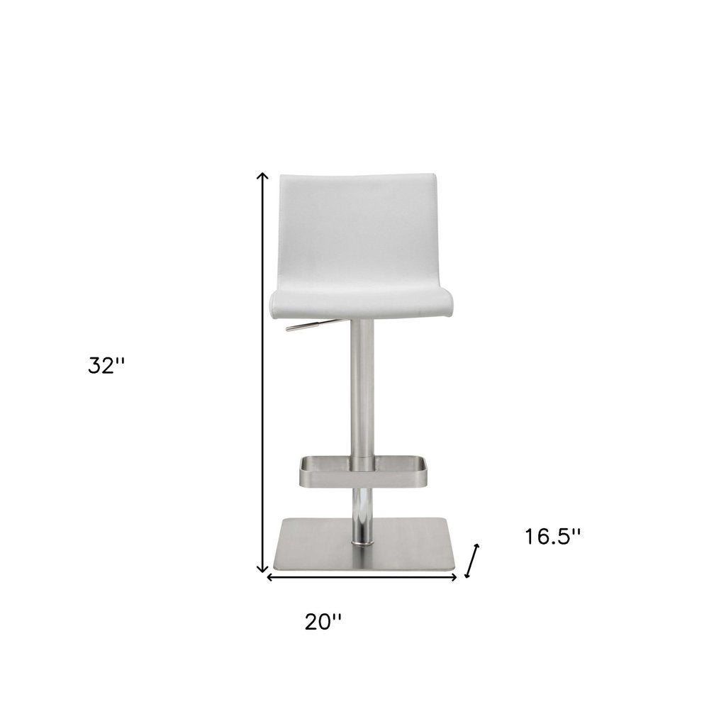 White And Silver Faux Leather And Steel Counter Height Bar Chair