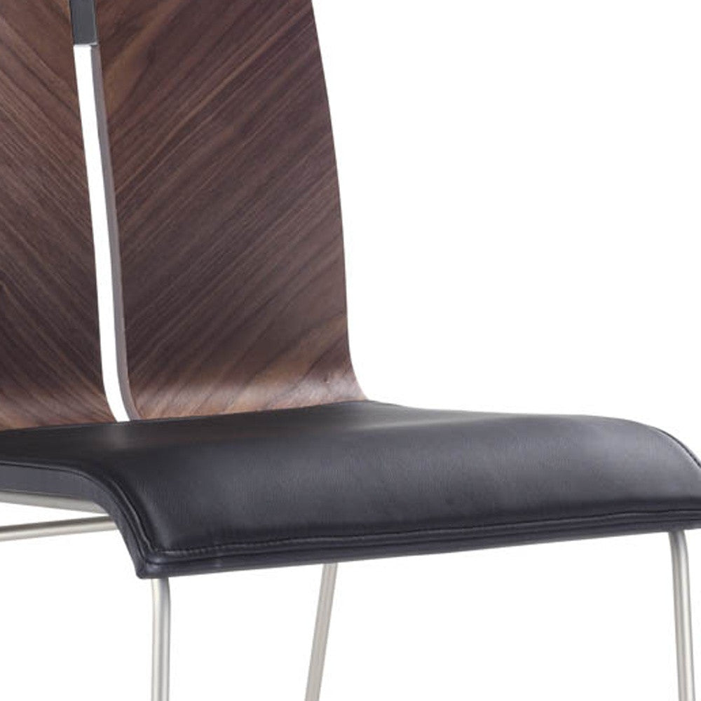 Set of Two Black and Silver Upholstered Faux Leather Dining Side Chairs