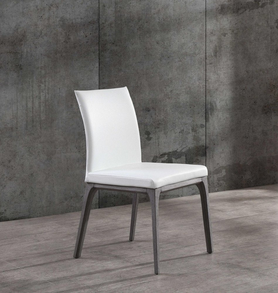 Set of Two White and Gray Upholstered Faux Leather Dining Side Chairs