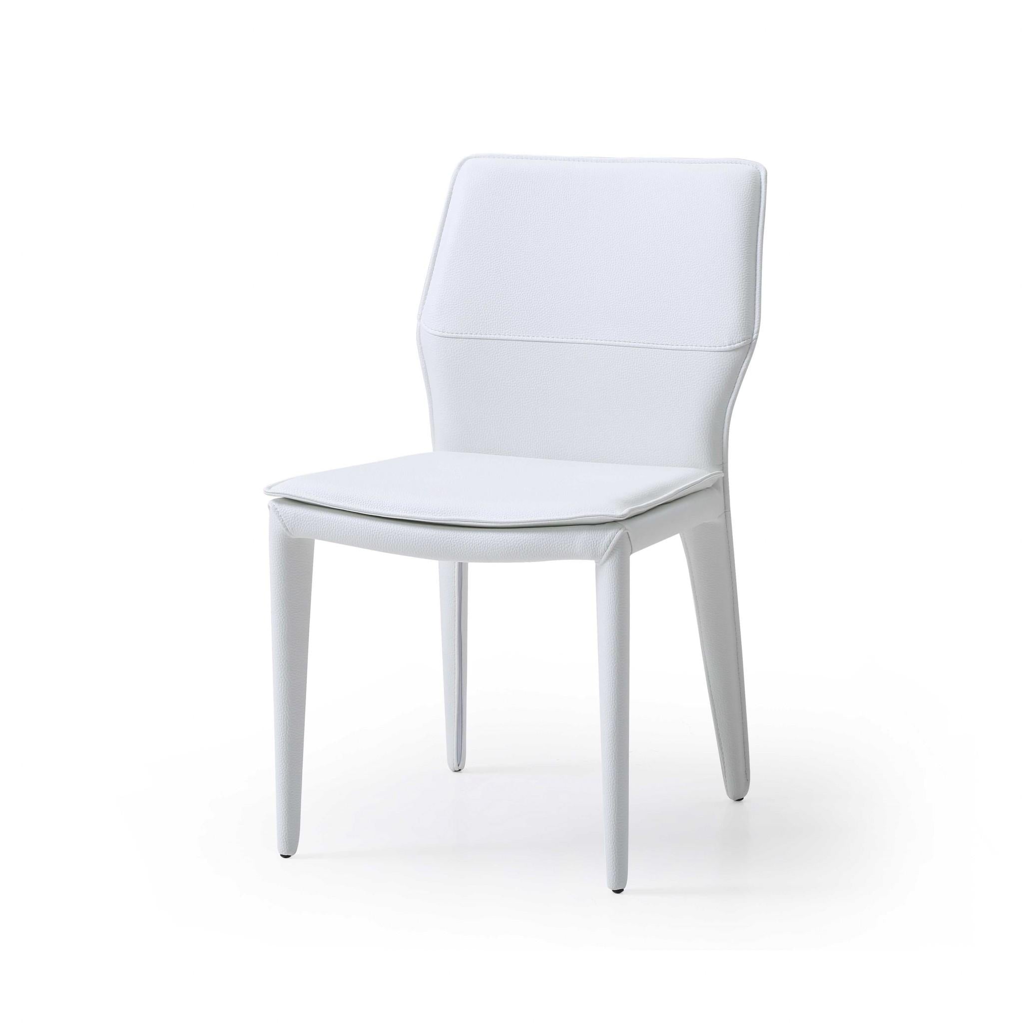 Set of Two White Slipcovered Upholstered Faux Leather Dining Side Chairs
