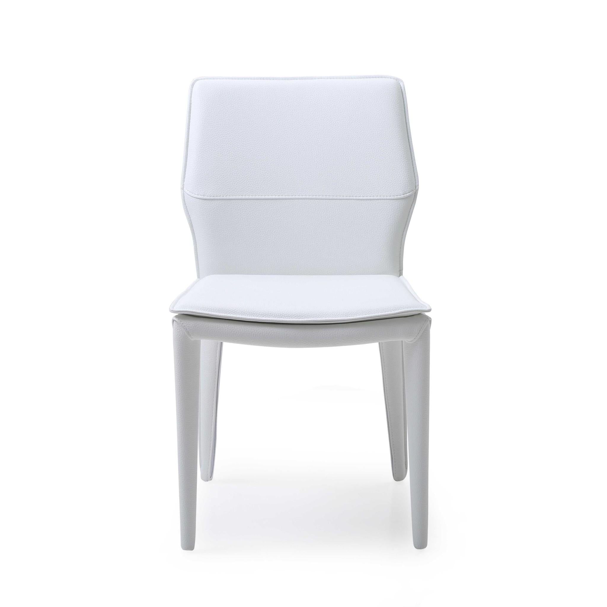 Set of Two White Slipcovered Upholstered Faux Leather Dining Side Chairs