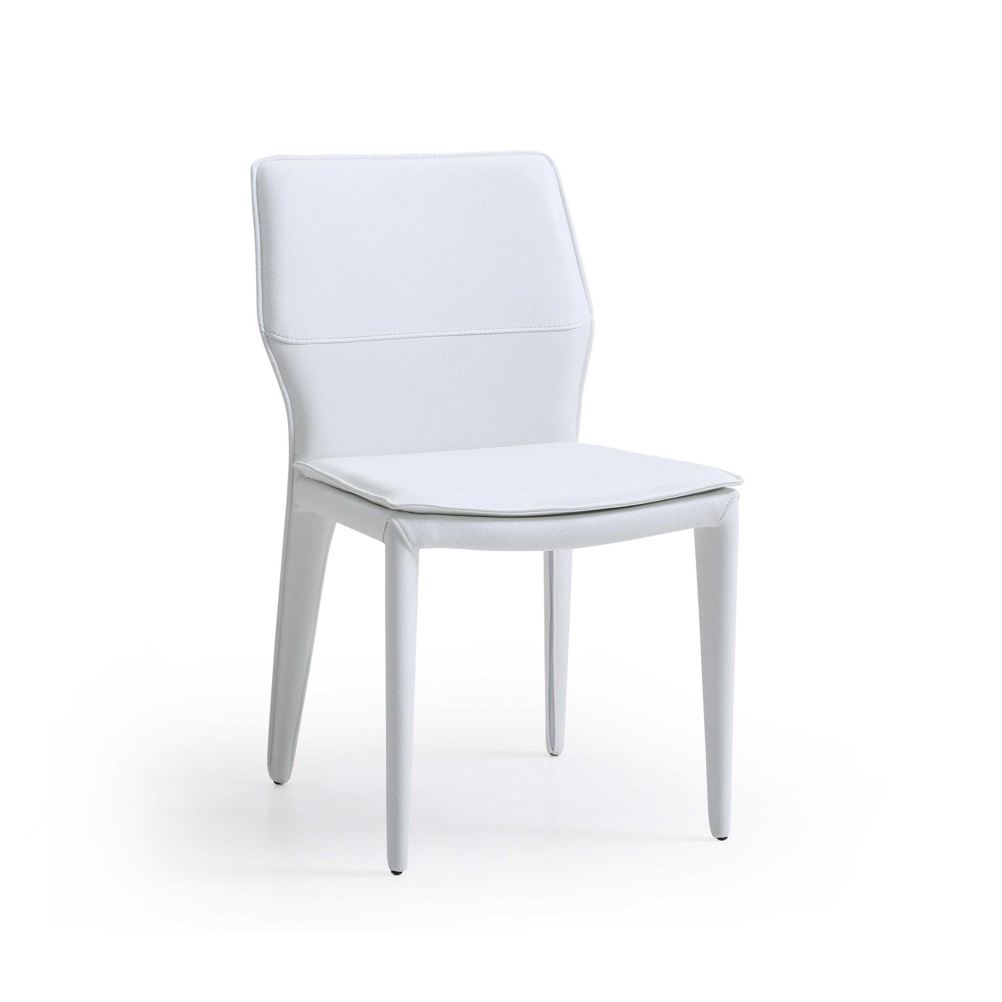 Set of Two White Slipcovered Upholstered Faux Leather Dining Side Chairs