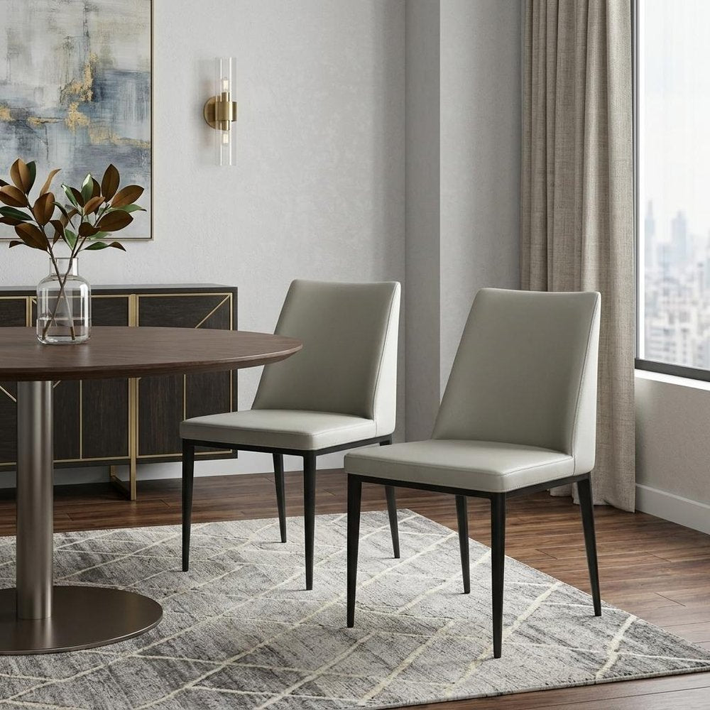 Set of Two Gray and Black Upholstered Faux Leather Dining Side Chairs
