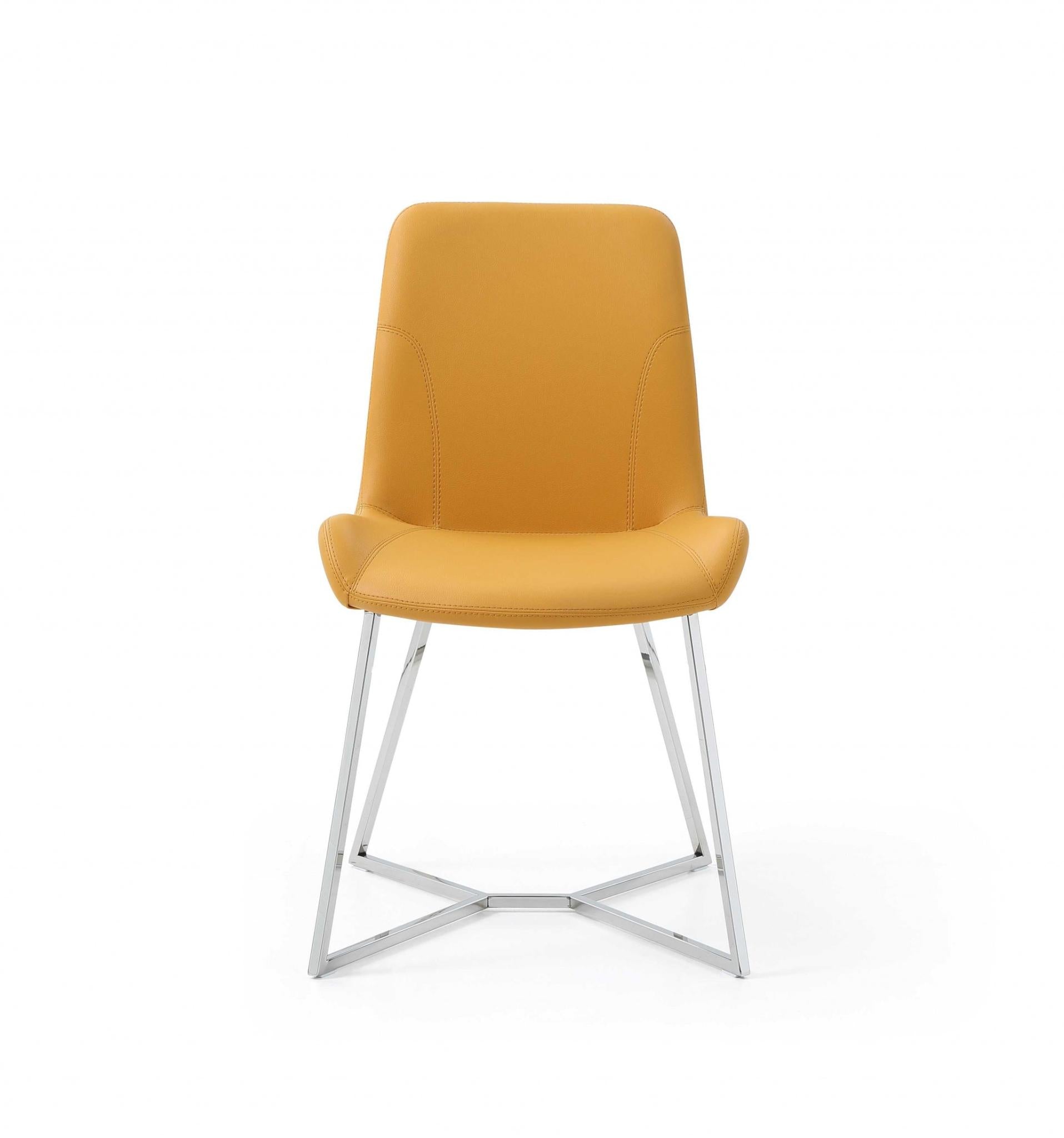 Set of Two Orange and Silver Upholstered Dining Side Chairs