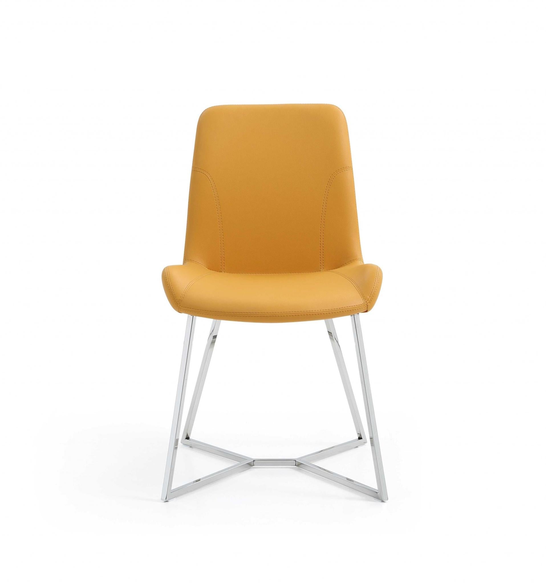 Set of Two Orange and Silver Upholstered Dining Side Chairs
