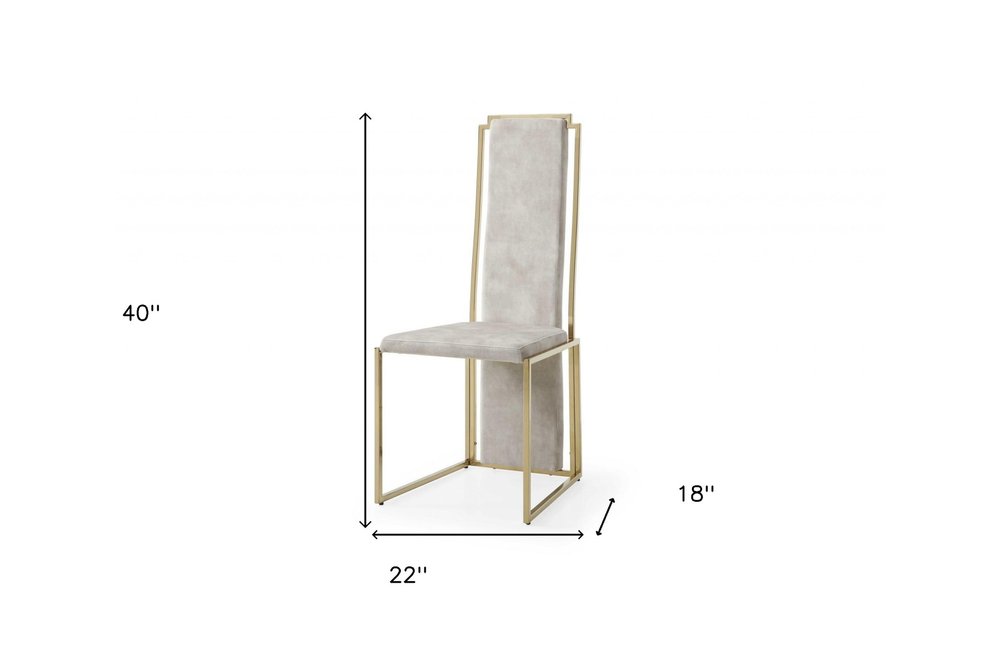 Set of Two Beige and Gold Upholstered Dining Side Chairs
