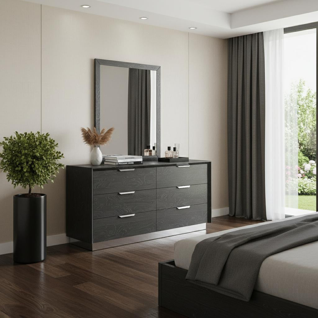 63" Grey Solid Wood Six Drawer Double Dresser