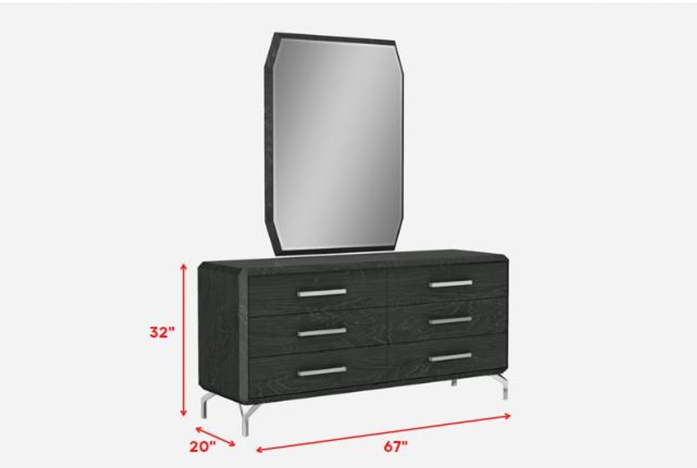 67" Clear Wood Six Drawer Dresser