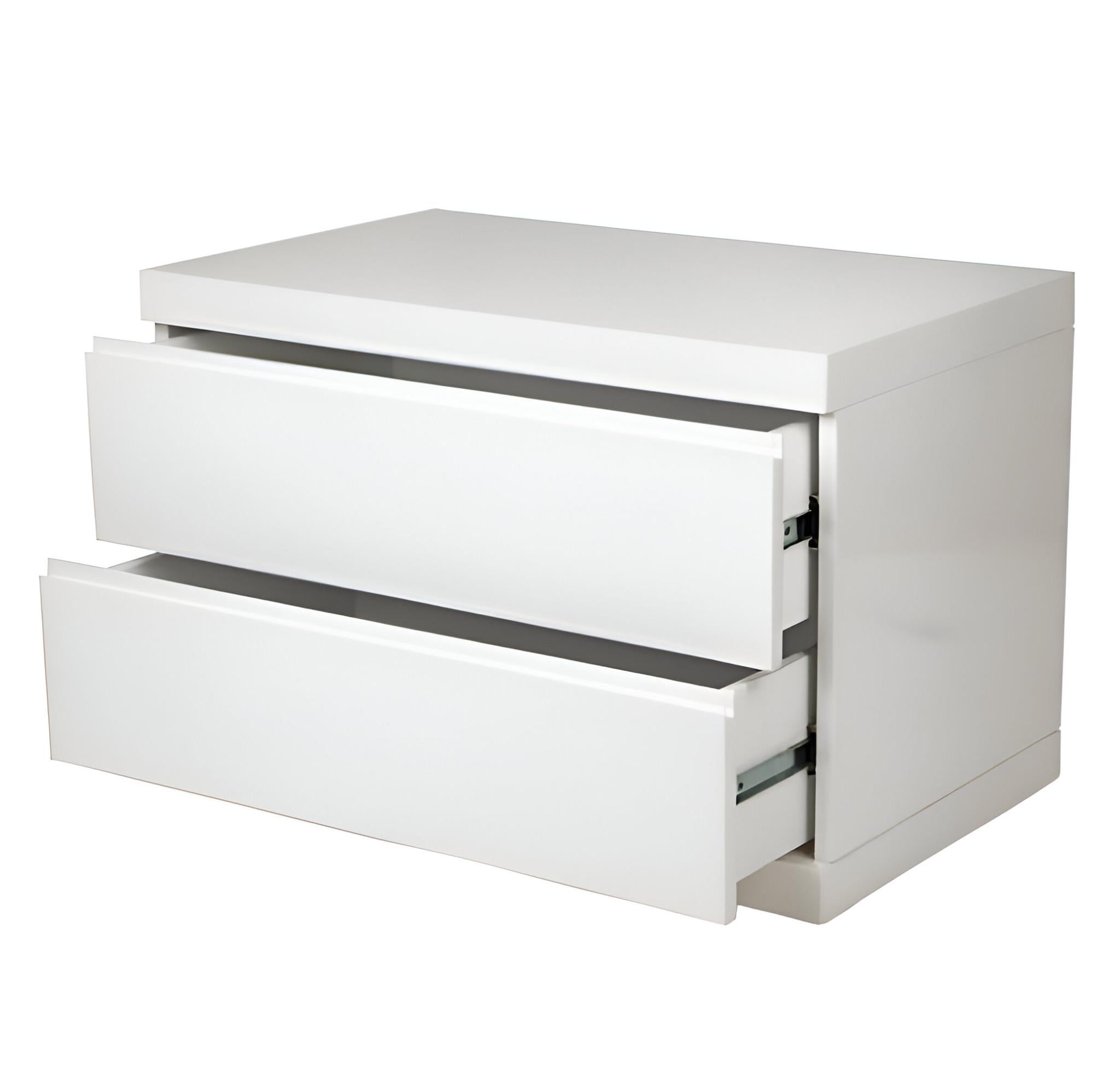 20" White Wood Two Drawer Nightstand